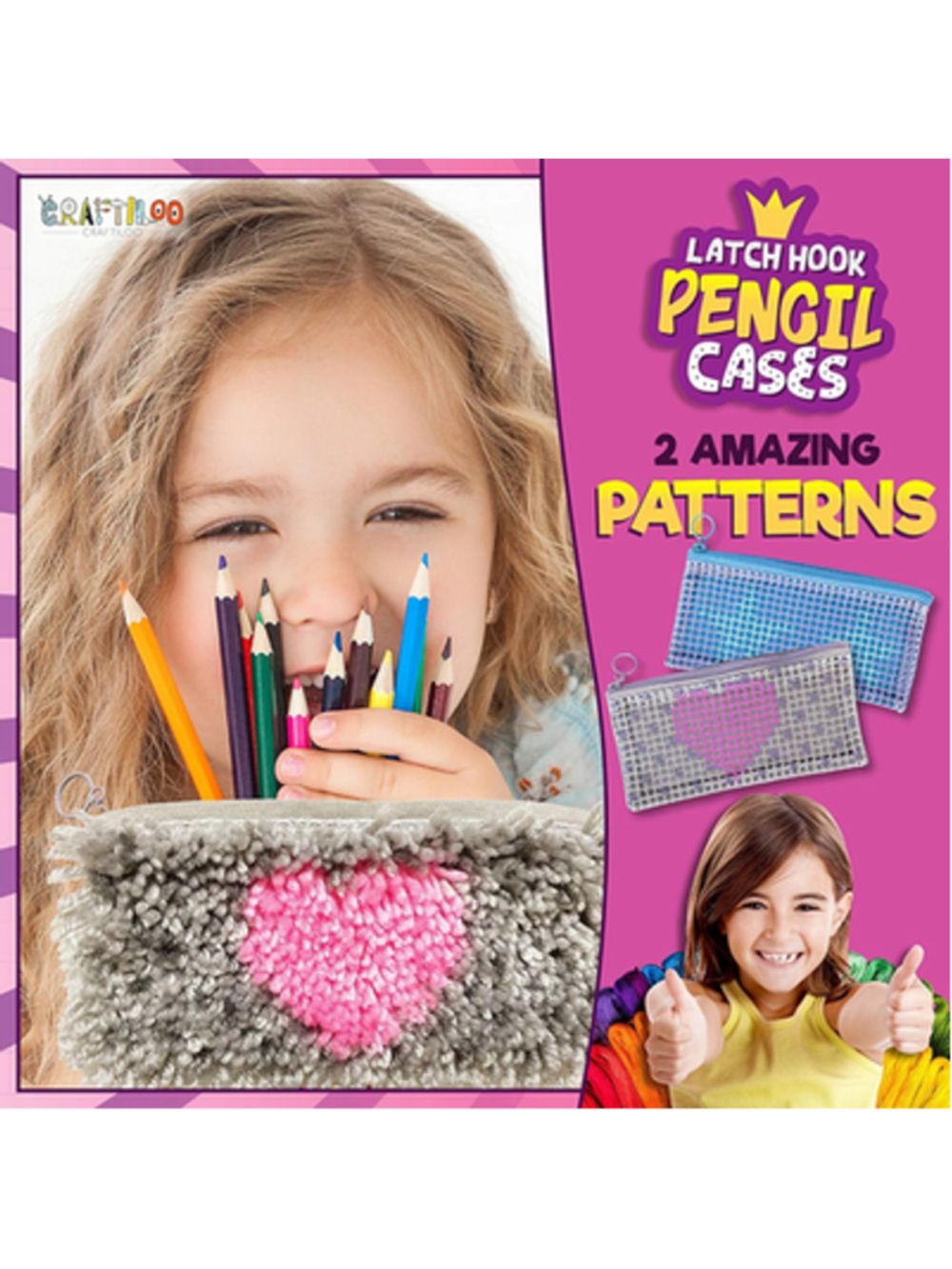 Latch Hook Pencil Cases One Size Pink Gray NIB